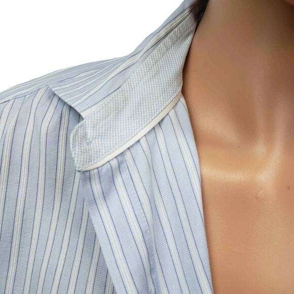 JOHNSTON & MURPHY Dress Shirt XL Contrast Flip Cuff Neck Blue White Striped L/S - Picture 5 of 14